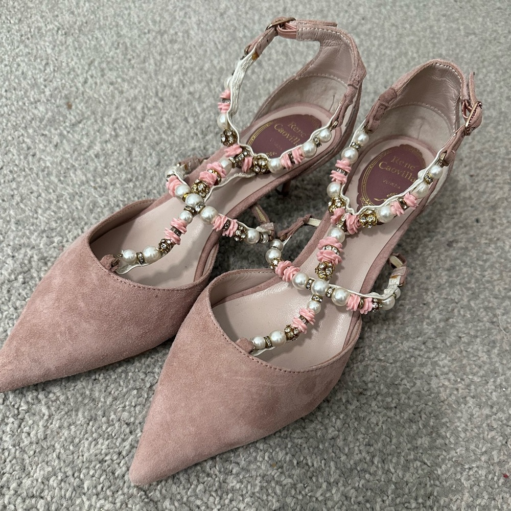 Rene Caovilla Embellished Suide Leather Heels Sz 39 / US 8